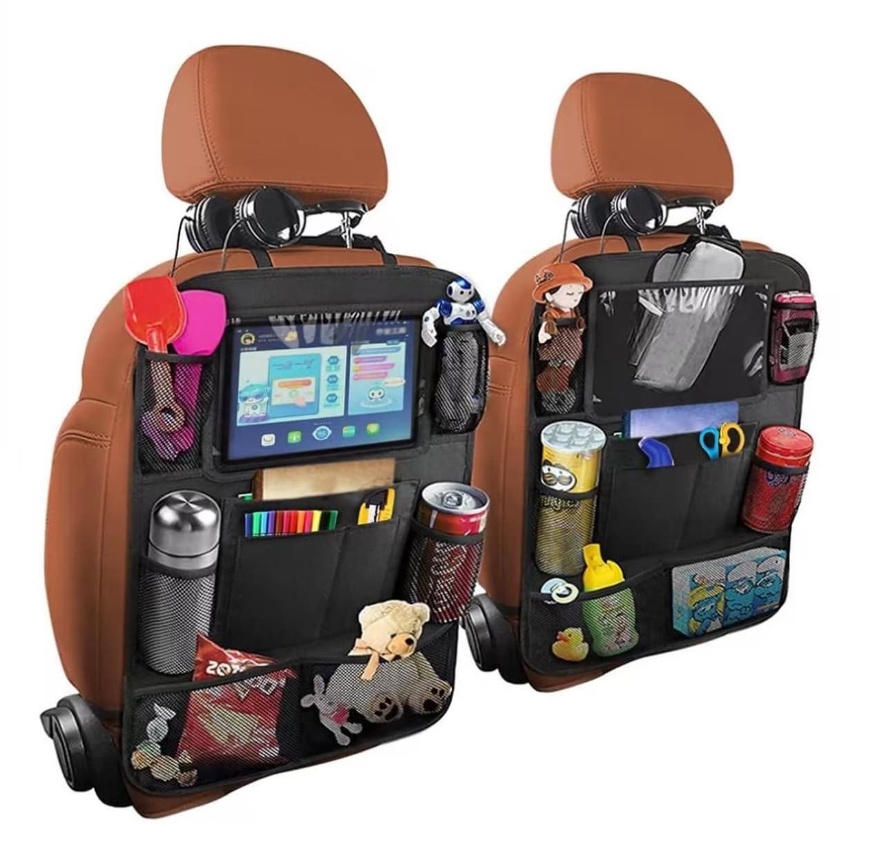 Organizador de Encosto para Banco de Carro com Suporte para Tablet – Multi-Bolsos para Viagem e Passeios 🚗🎒