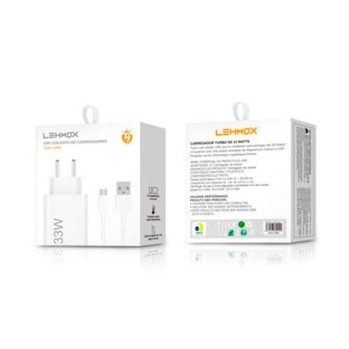 ⚡ Carregador Turbo Lehmox 33W com Cabo Tipo-C