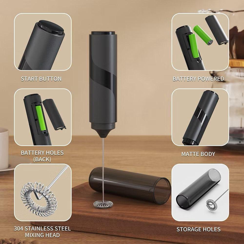 ☕ Mini Mixer Elétrico Portátil com Corpo Fosco – Batedor de Leite e Café | Alimentação a Pilha 🔋