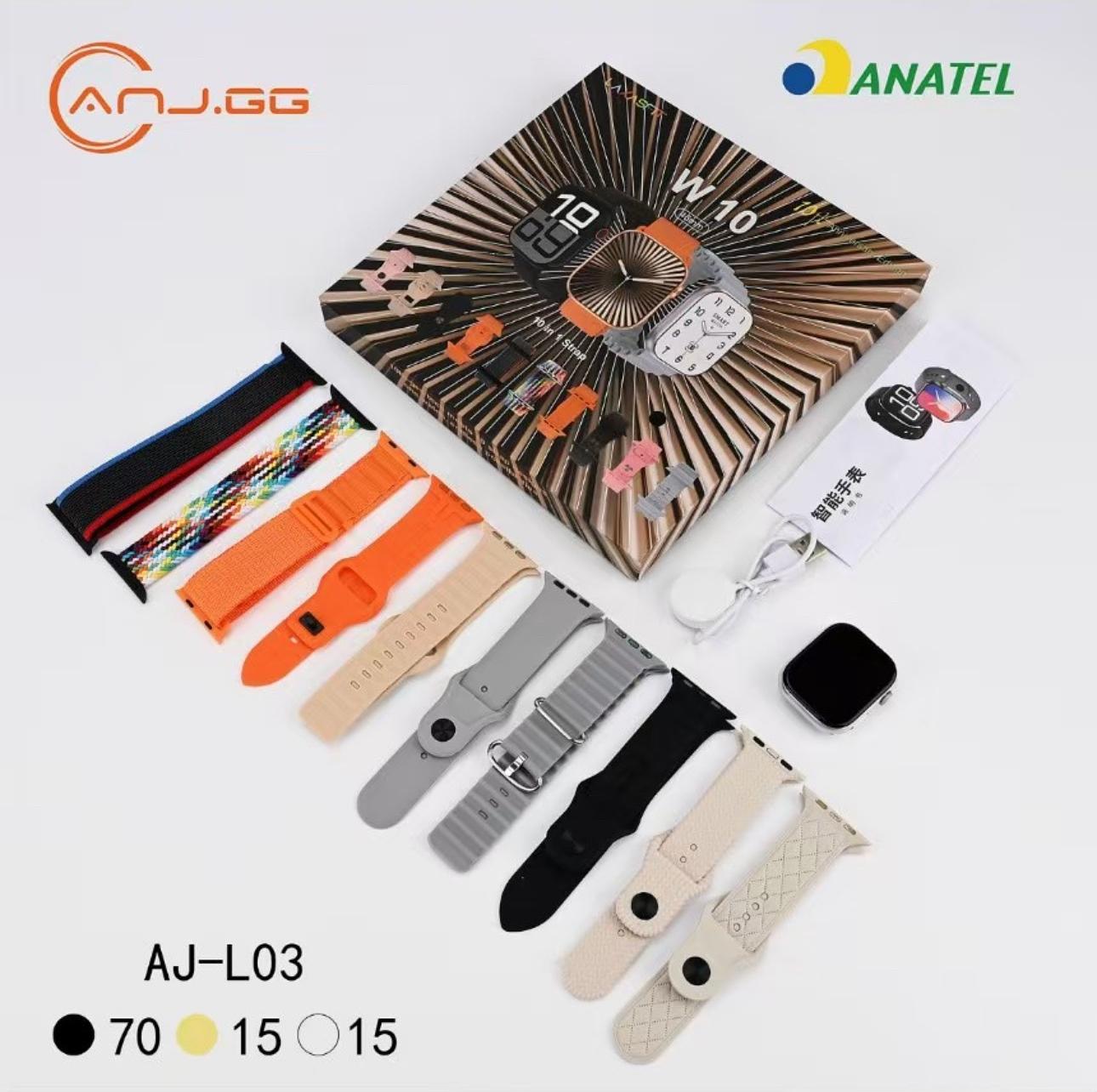 ⌚ Smartwatch W10 10 em 1 – Tela 1.92” + 9 Pulseiras Extras + Carregador Magnético