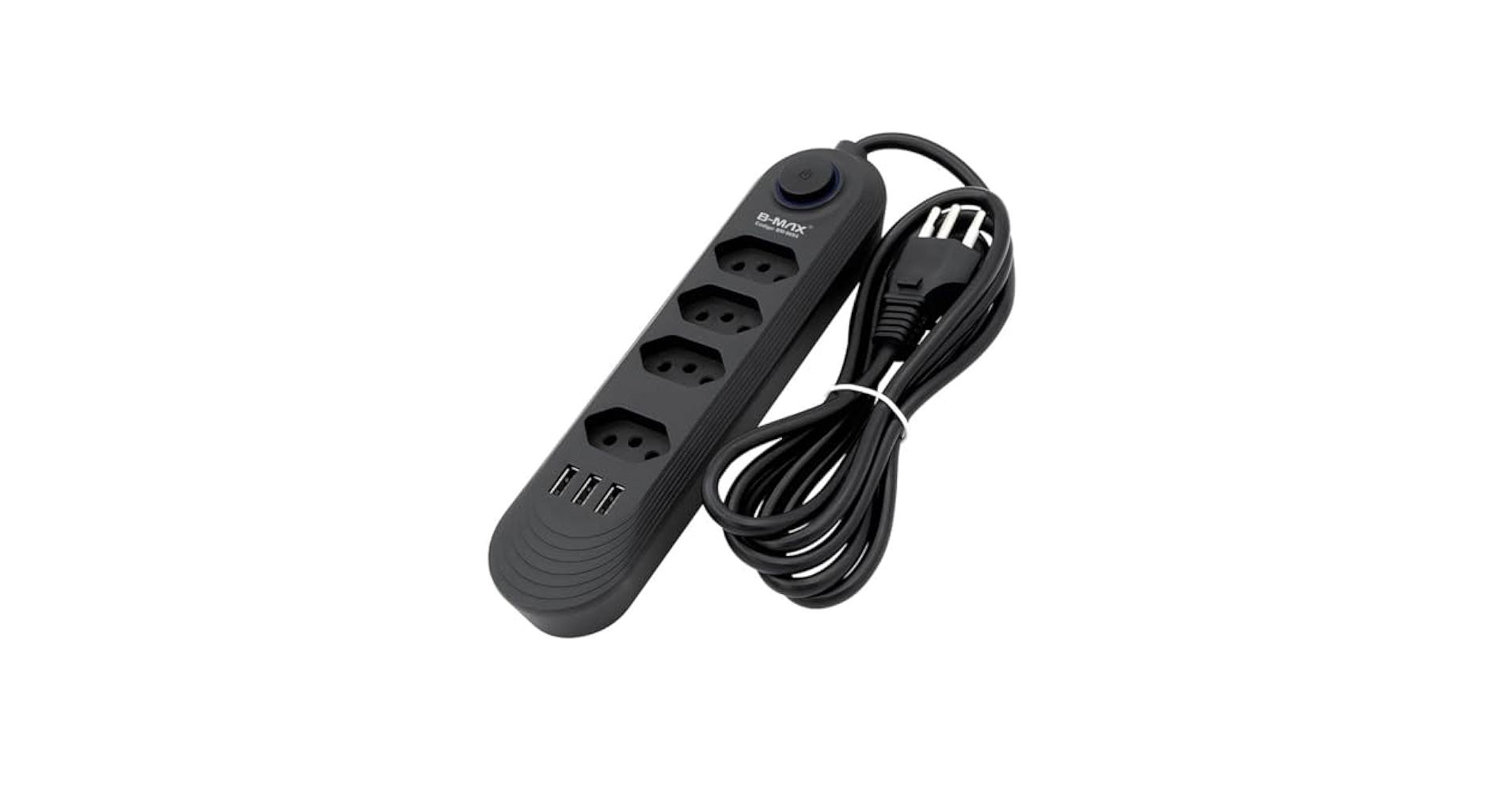 🔌 Extensão de Tomada B-MAX com 4 Tomadas + 3 Entradas USB | Cabo de 2 Metros | Filtro de Linha