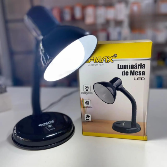 Luminária de Mesa LED B-MAX Articulada com Alça Flexível – Ideal para Estudos e Escritório 💡