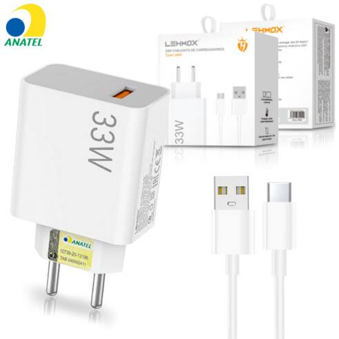 ⚡ Carregador Turbo Lehmox 33W com Cabo Tipo-C