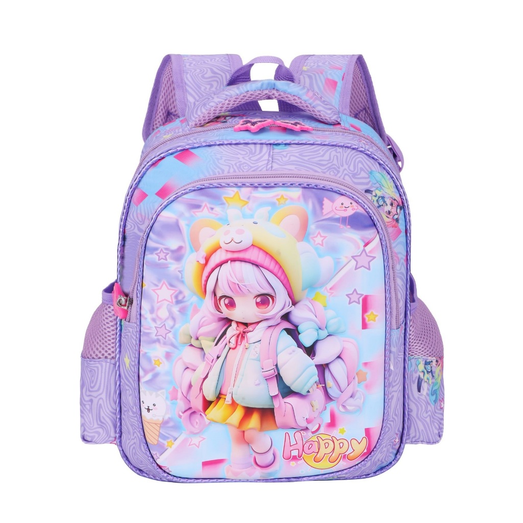 🎒🌟 Mochila Escolar Infantil Happy Girl – Estilo Kawaii para Brilhar na Escola!