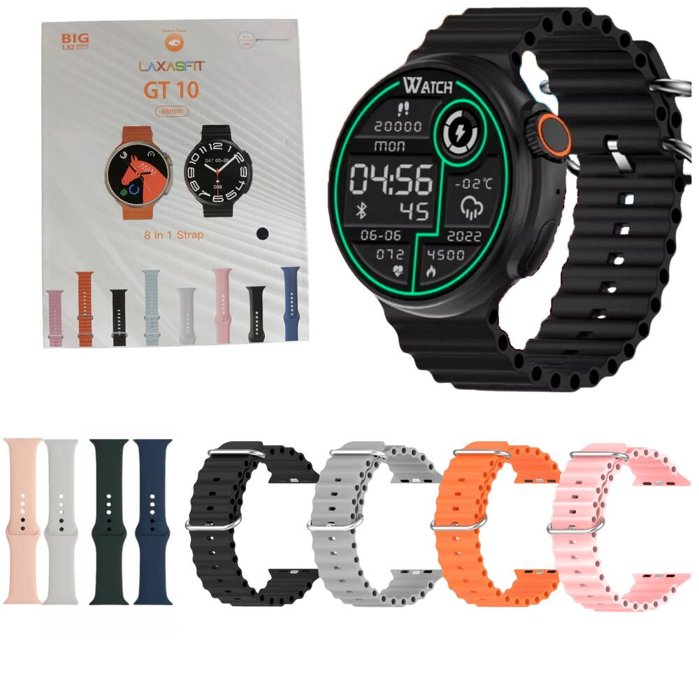 ⌚ Smartwatch GT10 8 em 1 com 8 Pulseiras Extras + Carregamento por Indução