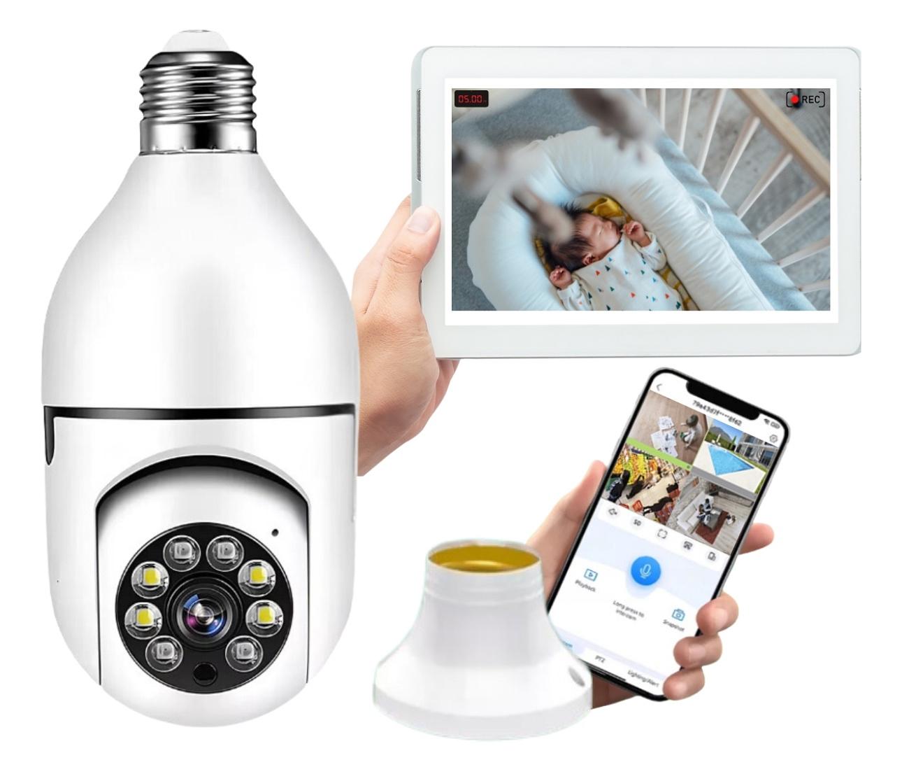 💡 Câmera de Segurança Wi-Fi 360º com Soquete de Lâmpada – Visão Noturna, Áudio e Controle via App