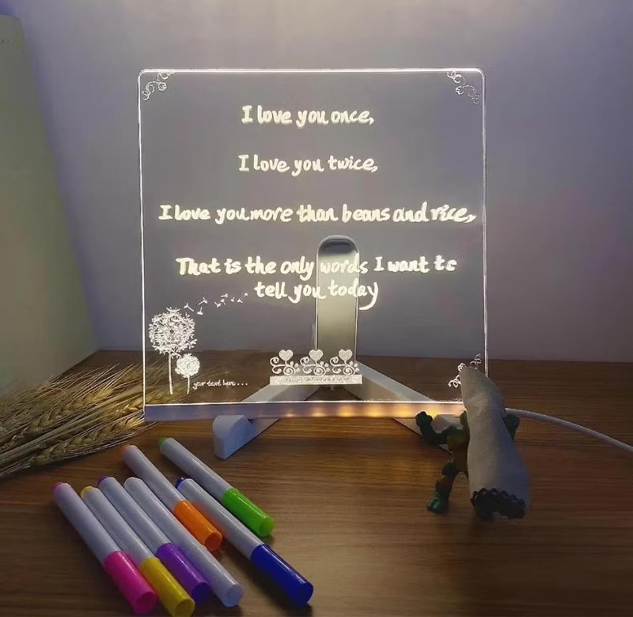 Lousa LED Iluminada com Canetas Neon – Quadro Luminoso Criativo para Recados, Desenhos e Decoração 💡🎨