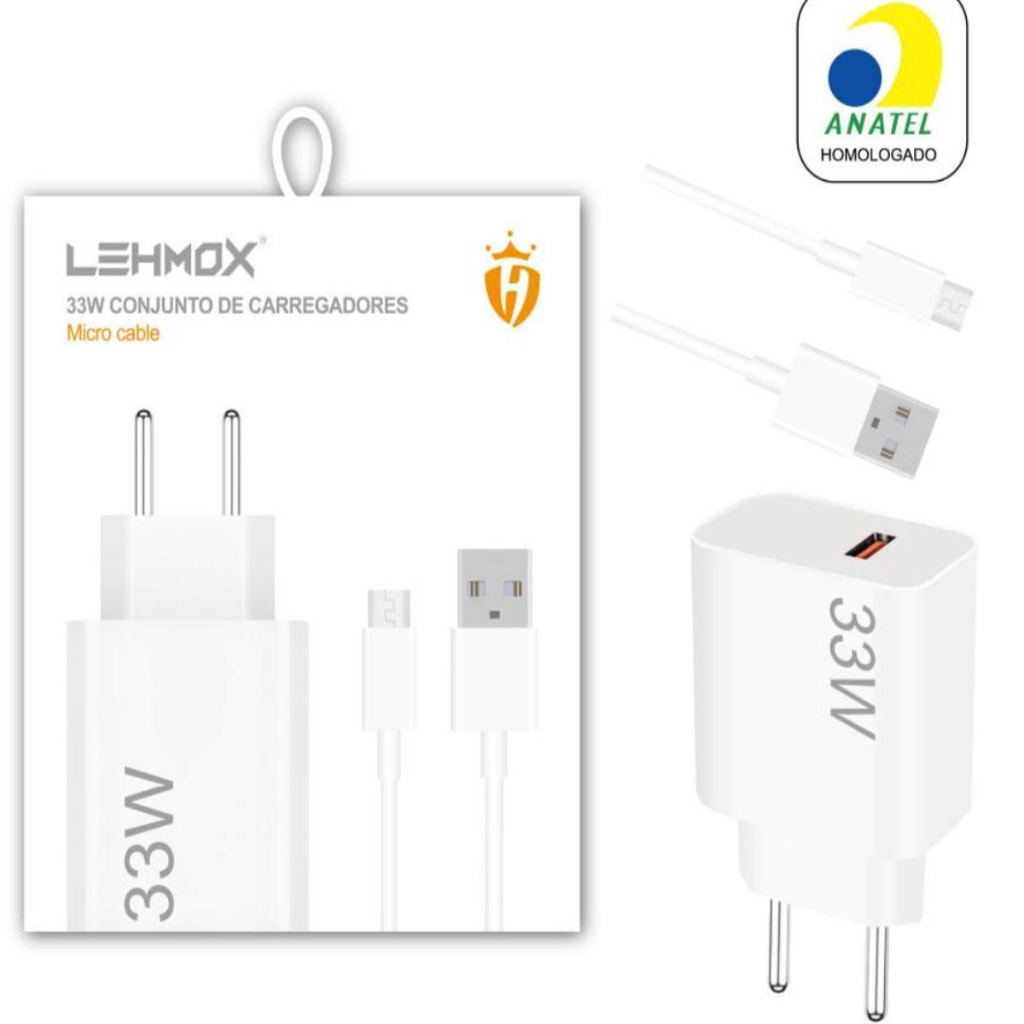 ⚡ Carregador LEHMOX 33W + Cabo Micro USB – Rápido e Seguro! V8