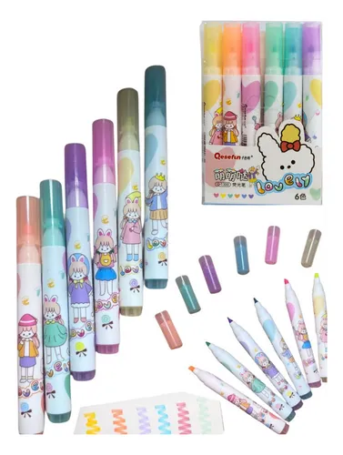 ✨ Canetinhas kawaii marca texto – Kit com 6 Unidades