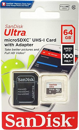 💾 Cartão de Memória SanDisk Ultra 64GB + Adaptador
