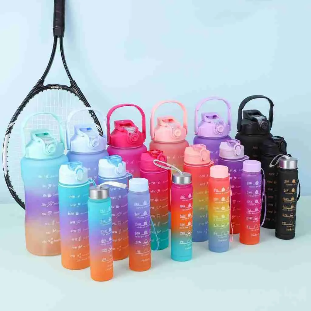 Kit Garrafa Colorida Motivacional Squeeze - 03 Peças