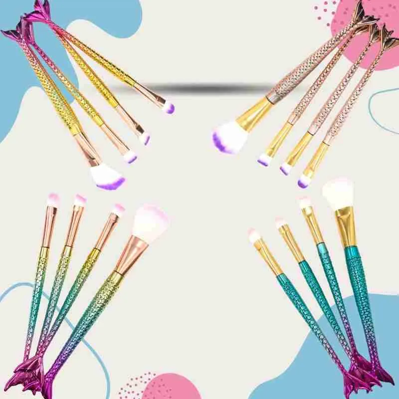 Kit Pincel De Maquiagem Sereia 04 Peças - Cor Sortida